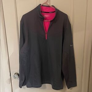 Nike Men's Dark Gray 1/4 Zip Pullover with Pink Trim